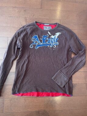 American Eagle Outfitters Brown and Red Vintage Fit Pullover